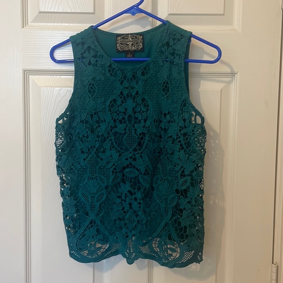 Anthropologie Tops - Anthropologie James Coviello teal floral lace sleeveless tank top
